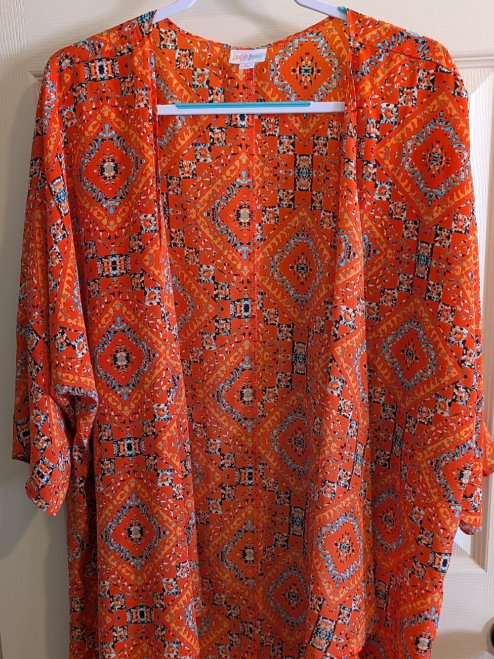 Lularoe Womens Size L Short Sleeve Orange Confetti Kimono